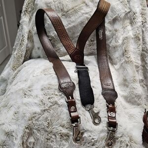 Nocona Brown Leather Suspenders with Black Accents